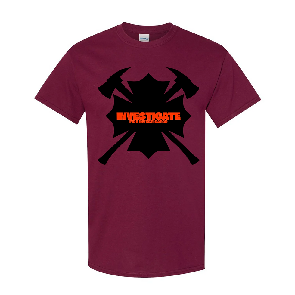 Thumbnail: Heavy Cotton Unisex T-shirt featuring the bold Fire Investigator – Investigate design in maroon
