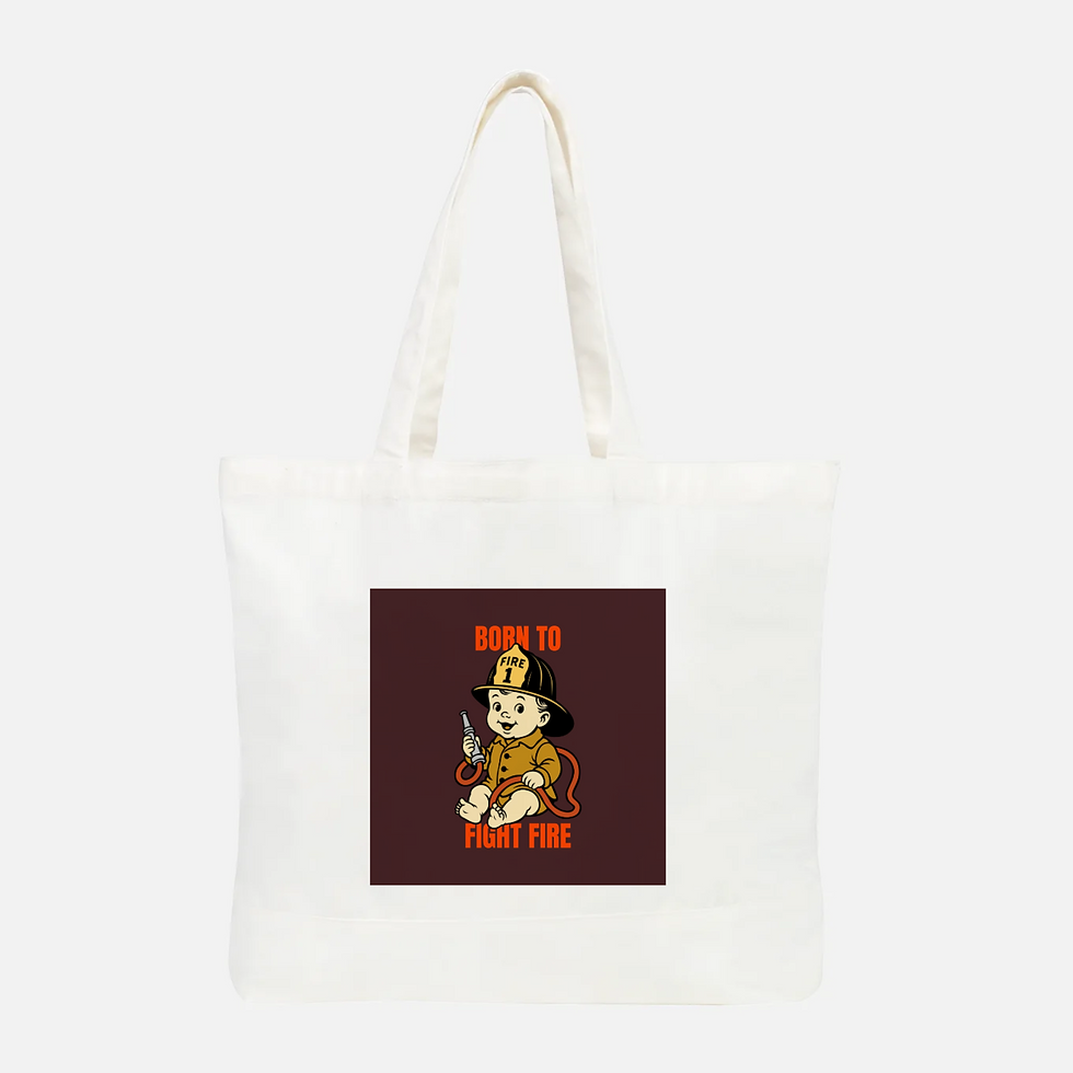 Thumbnail: Large Cotton Tote Bag Born to Fight Fire on Maroon Background Front View
