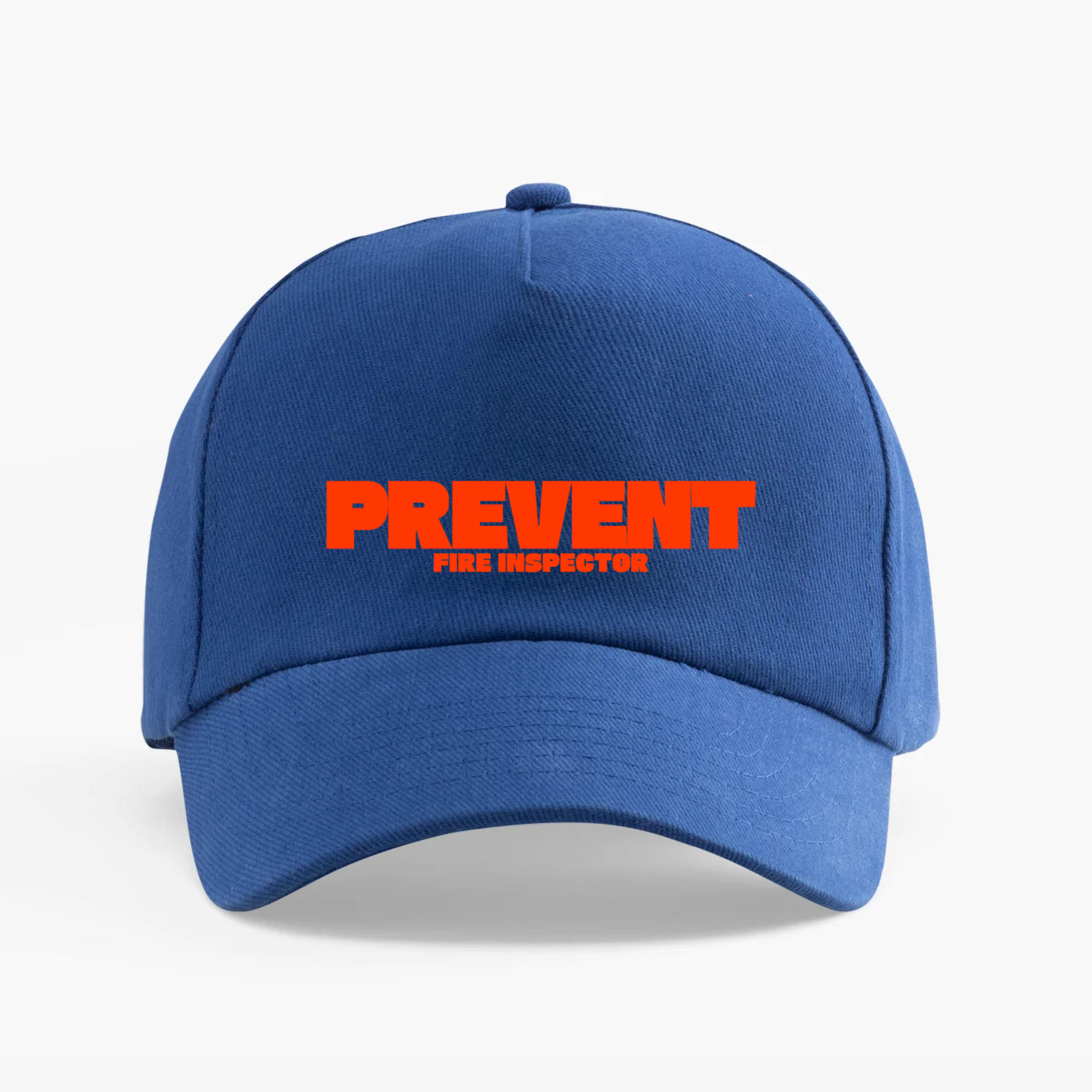 Printed Baseball Cap Fire Inspector – Prevent design in royal blue