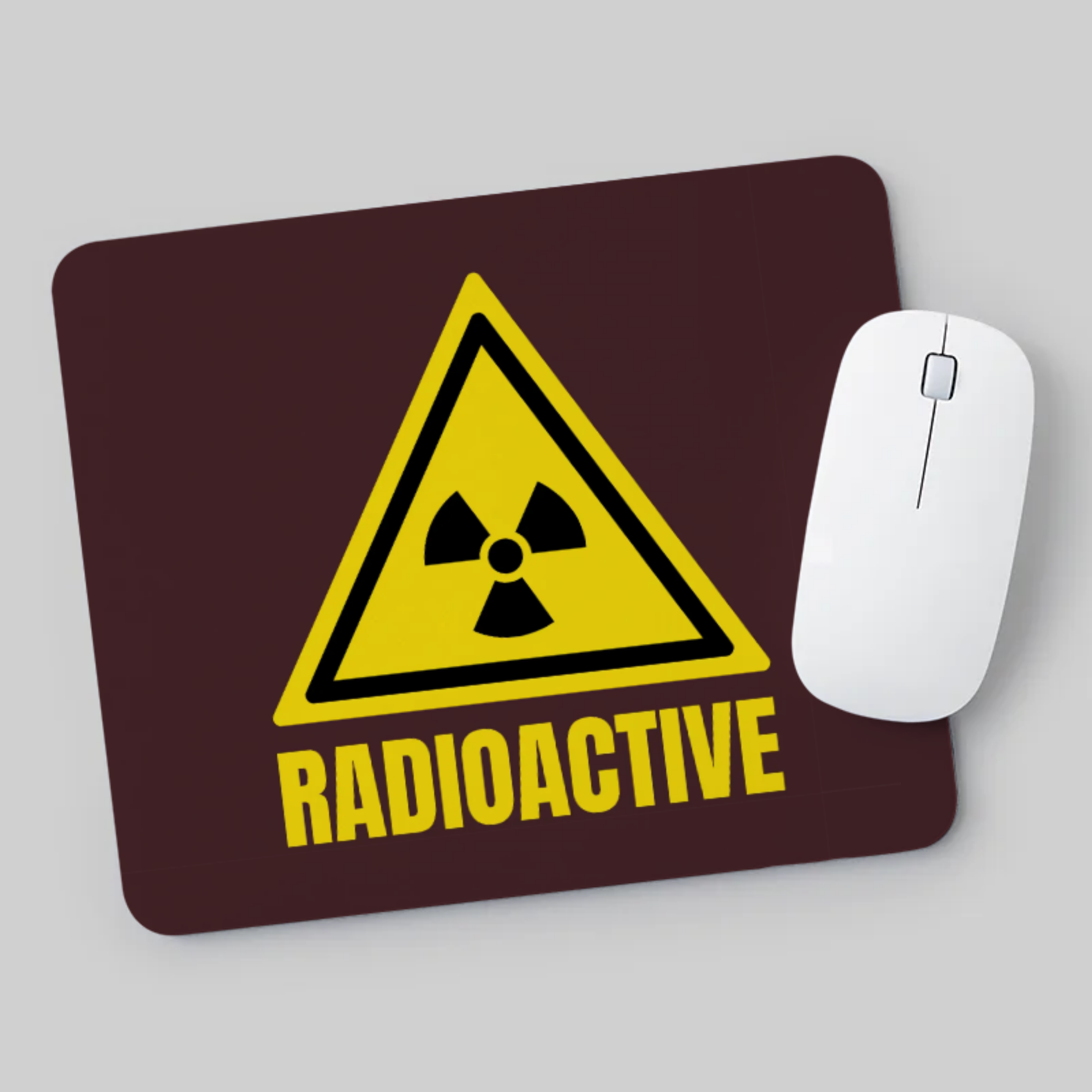 Photo mouse pad with Radioactive sign in maroon