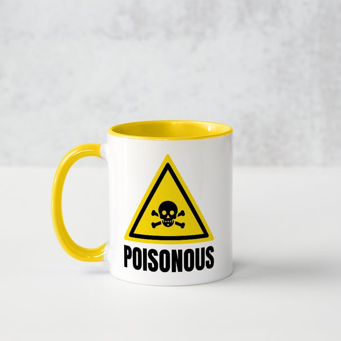 Thumbnail: Custom mug featuring the bold Poisonous sign, designed with a white exterior and yellow interior