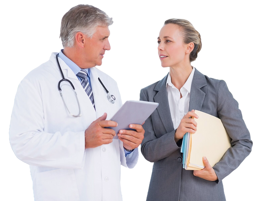 Cardiologist talking to a healthcare executive