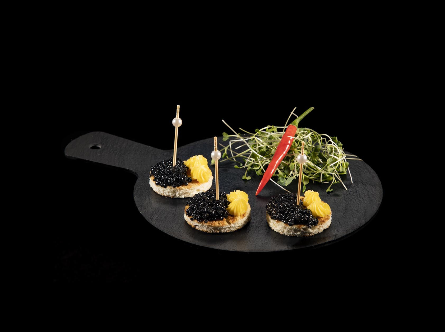canapes with black caviar