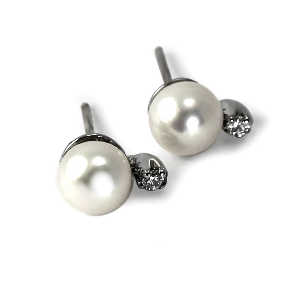 Boucles d'oreilles ALVA à tiges, perles et diamants