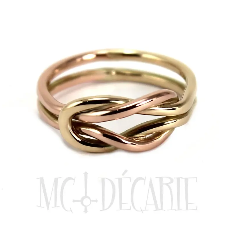 Miniature : Bague MANU double noeud entrelacé en fil 1.5mm en or rose et jaune 10k