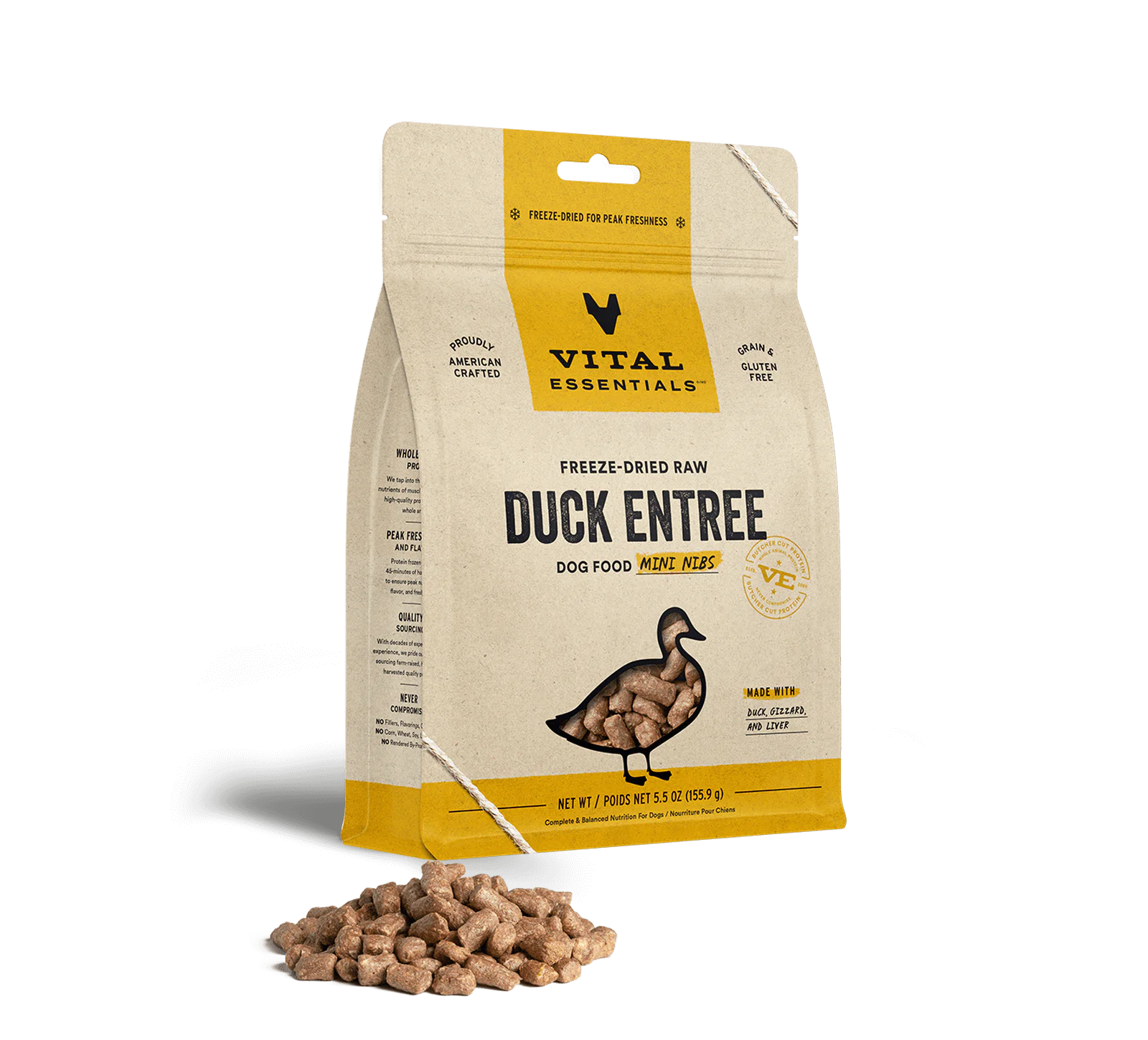 Vital Essentials Mini Nibs Freeze Dried Dog Food Duck 14oz ohmopup