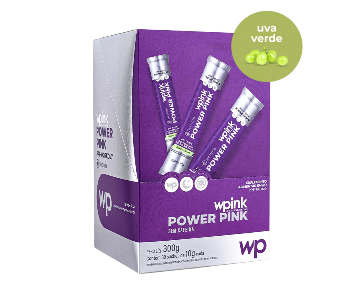 pré-treino power pink Saches sem cafeína de uva verde 300g -Wpink