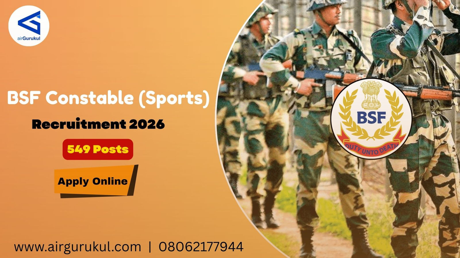 BSF Constable (Sports) Recruitment 2026 Apply Online – 549 Posts