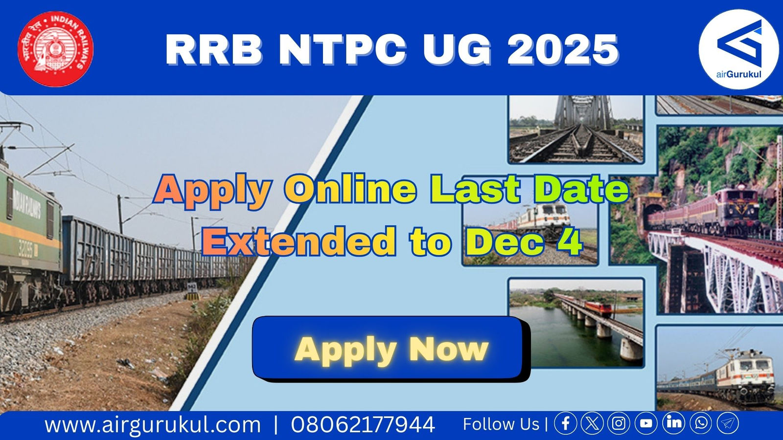 RRB NTPC UG 2025 Apply Online Last Date Extended to Dec 4