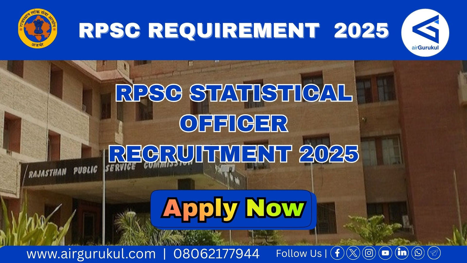 RPSC Statistical Officer Recruitment 2025 – Apply Online, Eligibility, Vacancy, Last Date