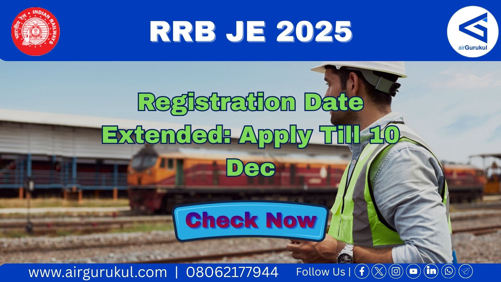 RRB JE 2025 Registration Date Extended: Apply Till 10 Dec