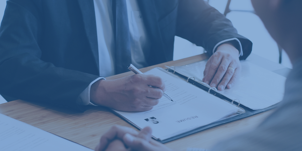 Examiner reading a resume during job interview at office Business