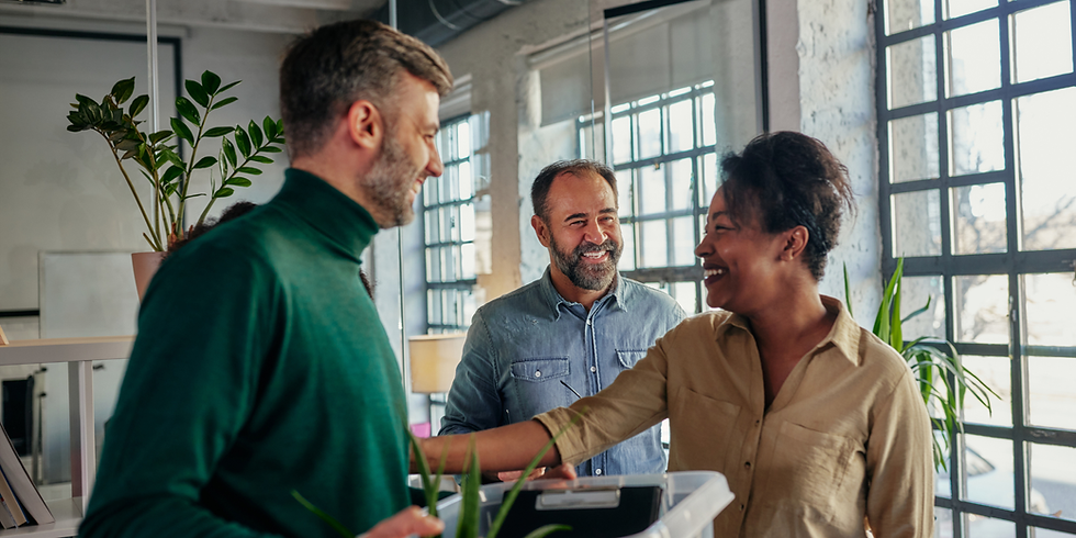 Businesspeople greets male worker who return to work