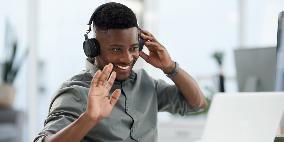 Man Wearing Headphones on a Video Call