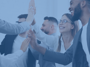 Team achievement, diverse business people giving high five