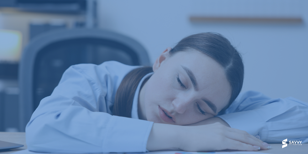 Fatigue. Woman Sleeping at Desk in Office