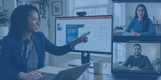 A Black woman presenting a quarterly review on a video call with two remote, diverse colleagues.