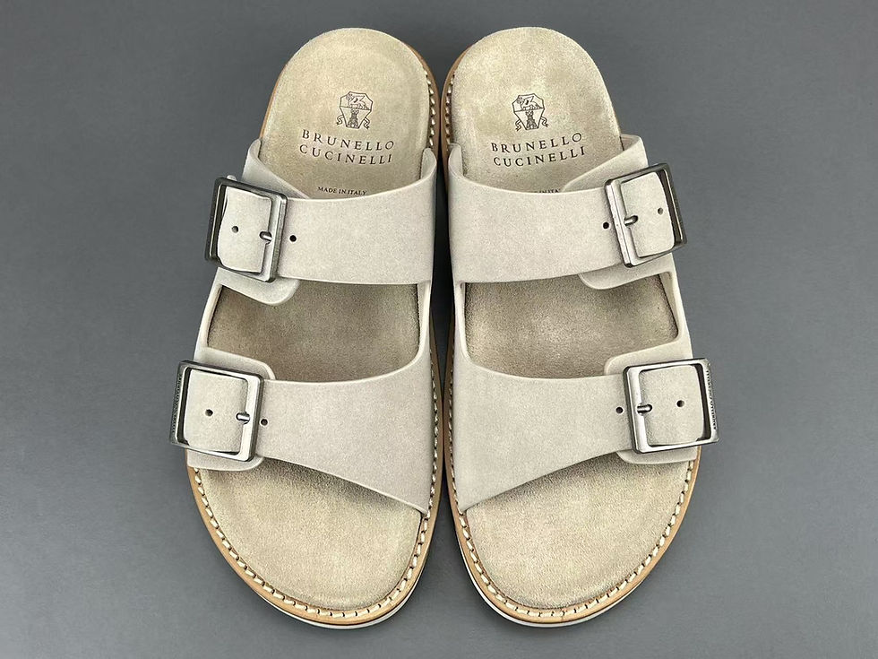 BRUNELLO CUCINELLI DOUBLE BUCKLE SUEDE SLIDE