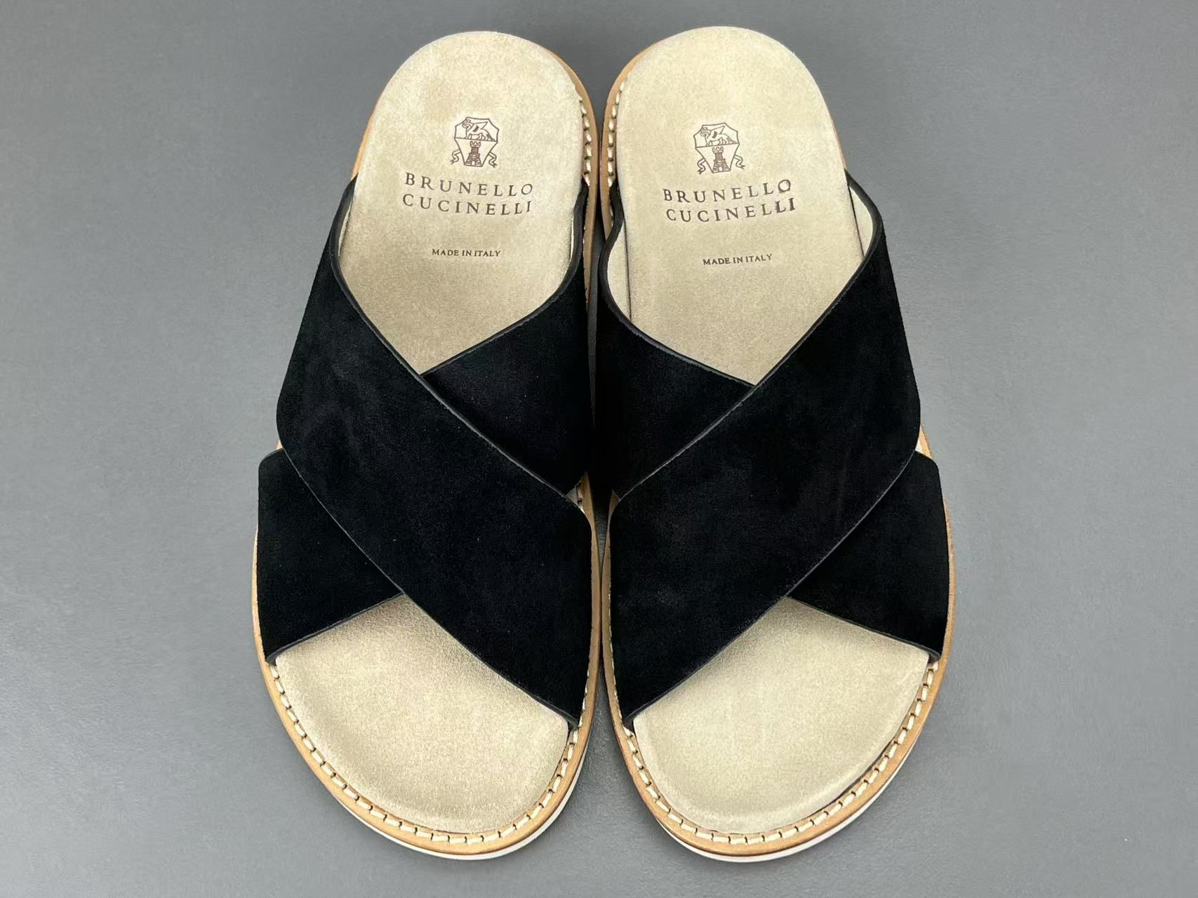 BRUNELLO CUCINELLI SUEDE CROSSOVER SANDALS