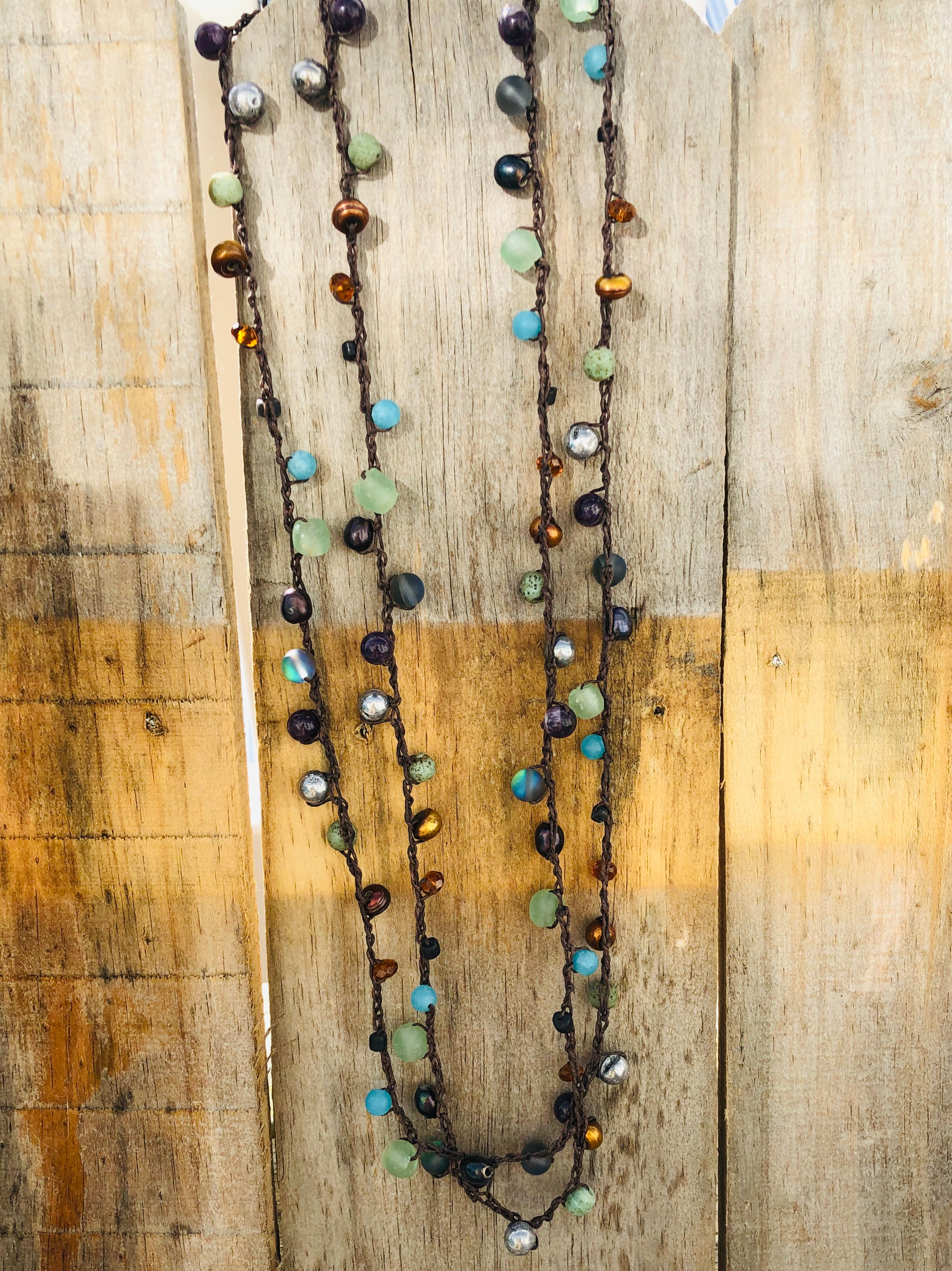 Crochet cord Gem Necklace