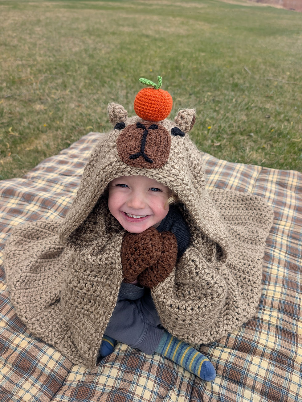 Thumbnail: Capybara Hooded Crochet Blanket with Magnetic Interchangeable Hood Accessories