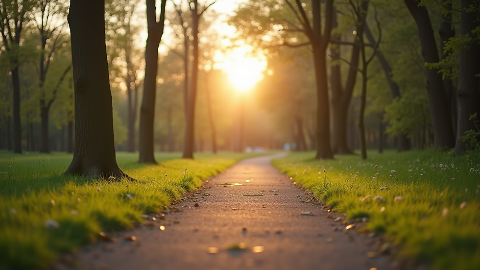 Eye-level view of a peaceful walking trail in Roe Park