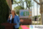 Dr. Anna Douglas, Co-founder and CEO of SkyNano Technologies, LLC, Knoxville, TN gives a speech at a ceremony held at American Energy Technologies Co.
