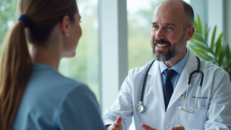 Close-up view of a patient discussing personalized healthcare options with a doctor