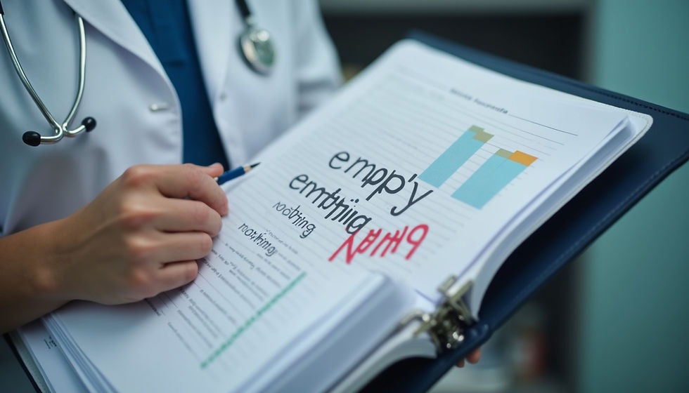 Close-up view of a person holding a health binder with organized medical documents
