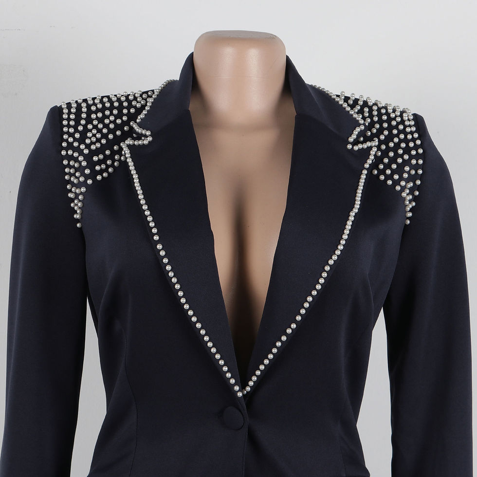 Thumbnail: CM.YAYA Fashion Pearl Splicing Women's Set Long Sleeve Blazer and Wide Leg Pants