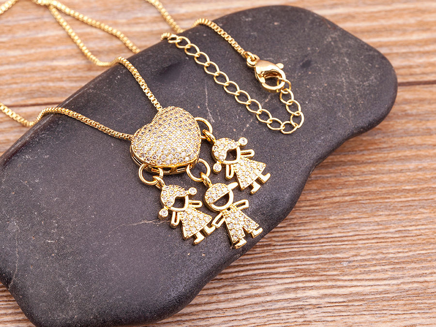 Thumbnail: Nidin New Design 9 Styles Luxury Copper Zircon Boy Girl Heart Pendant Zircon Nec