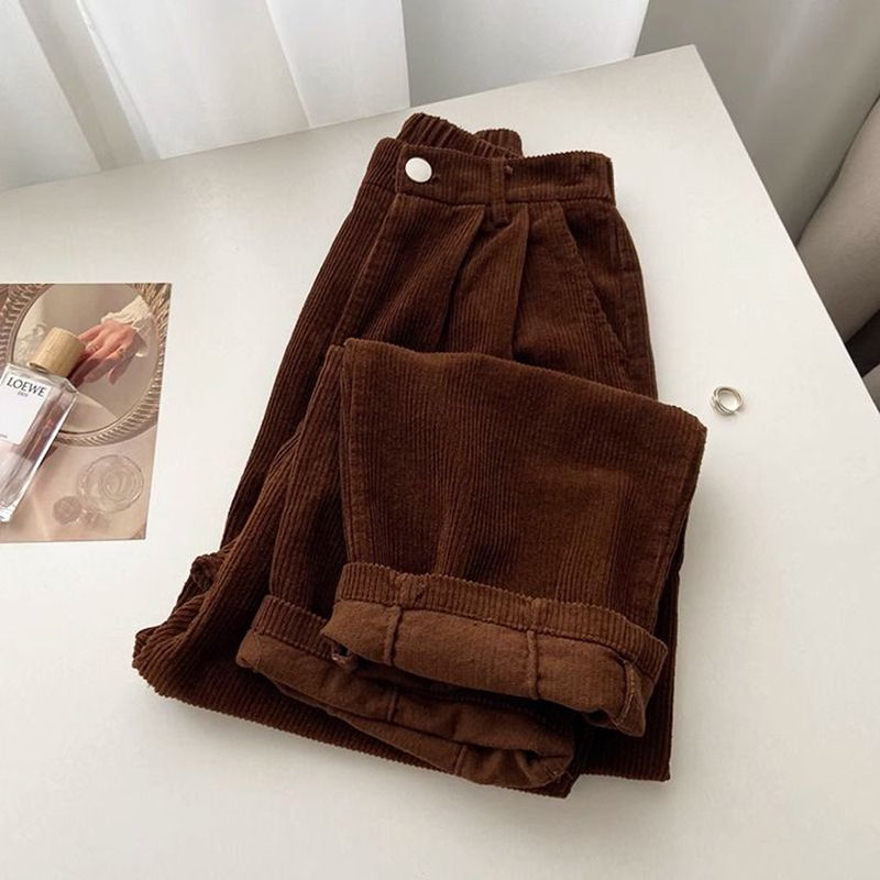Thumbnail: Retro High Waist Corduroy Pants Women Spring Fall Straight Causal Full Length Tr