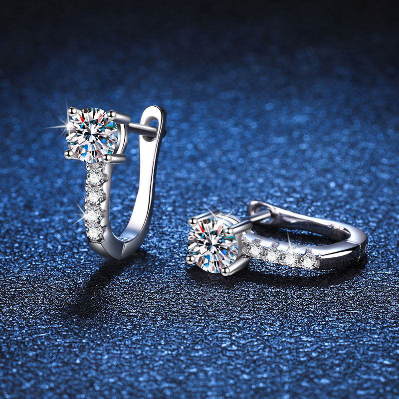 Thumbnail: U-shaped GRA moissanite stud earrings pass diamond tester earrings for women sim