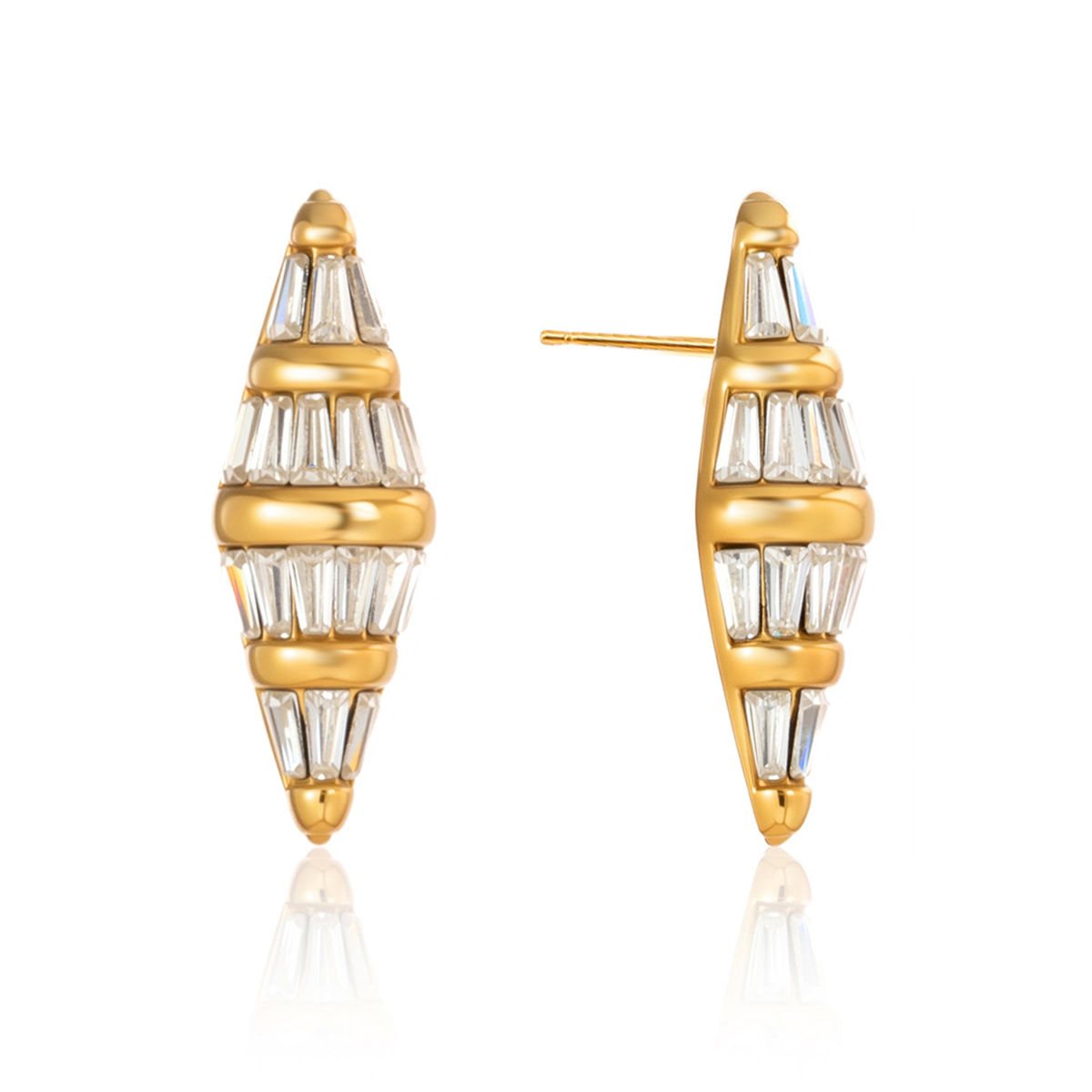 Titanium Steel Earring Rhinestone Rhombus Stud Earrings for Woman Shiny Crystal 