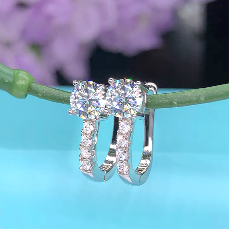 Thumbnail: U-shaped GRA moissanite stud earrings pass diamond tester earrings for women sim
