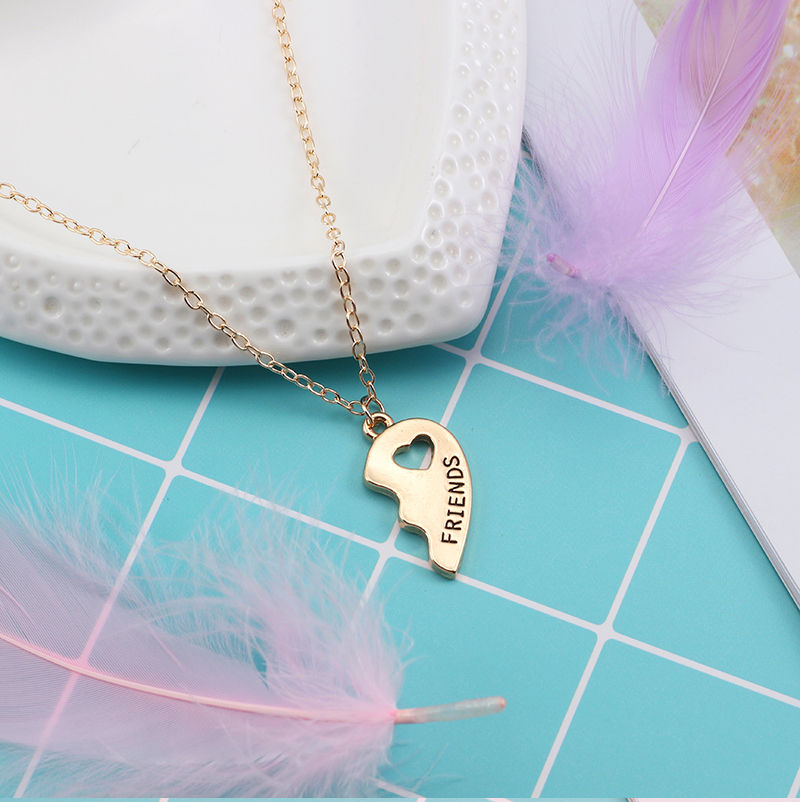 Thumbnail: 2pcs Romantic Best Friend Pendant Necklace Women Hollow Heart Best Friends Forev