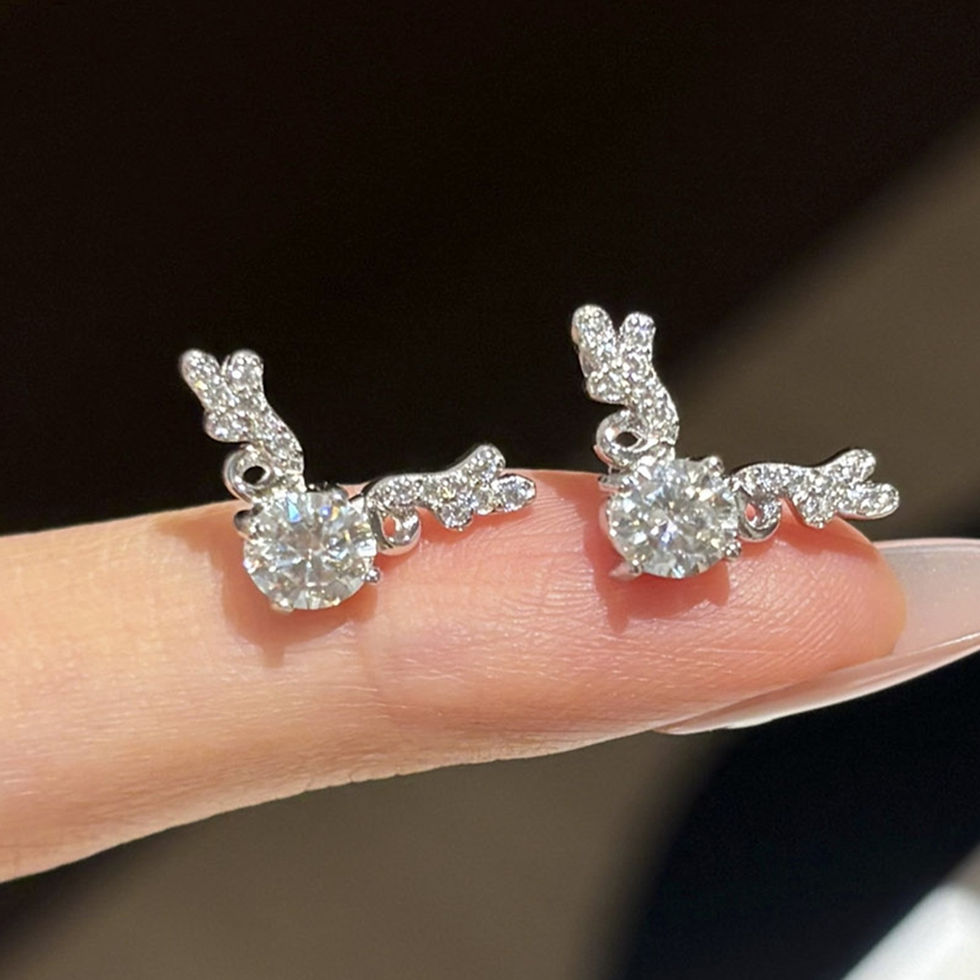 Thumbnail: Real 1CT Moissanite Earrings S925 Sterling Silver Antler Ear Studs for Woman Bir