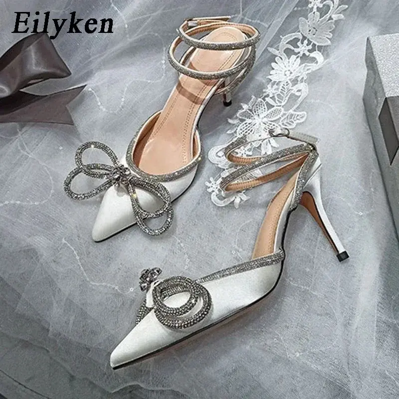 Thumbnail: Eilyken Style Glitter Rhinestones Silk Women Pumps Crystal Bowknot Satin Spring 