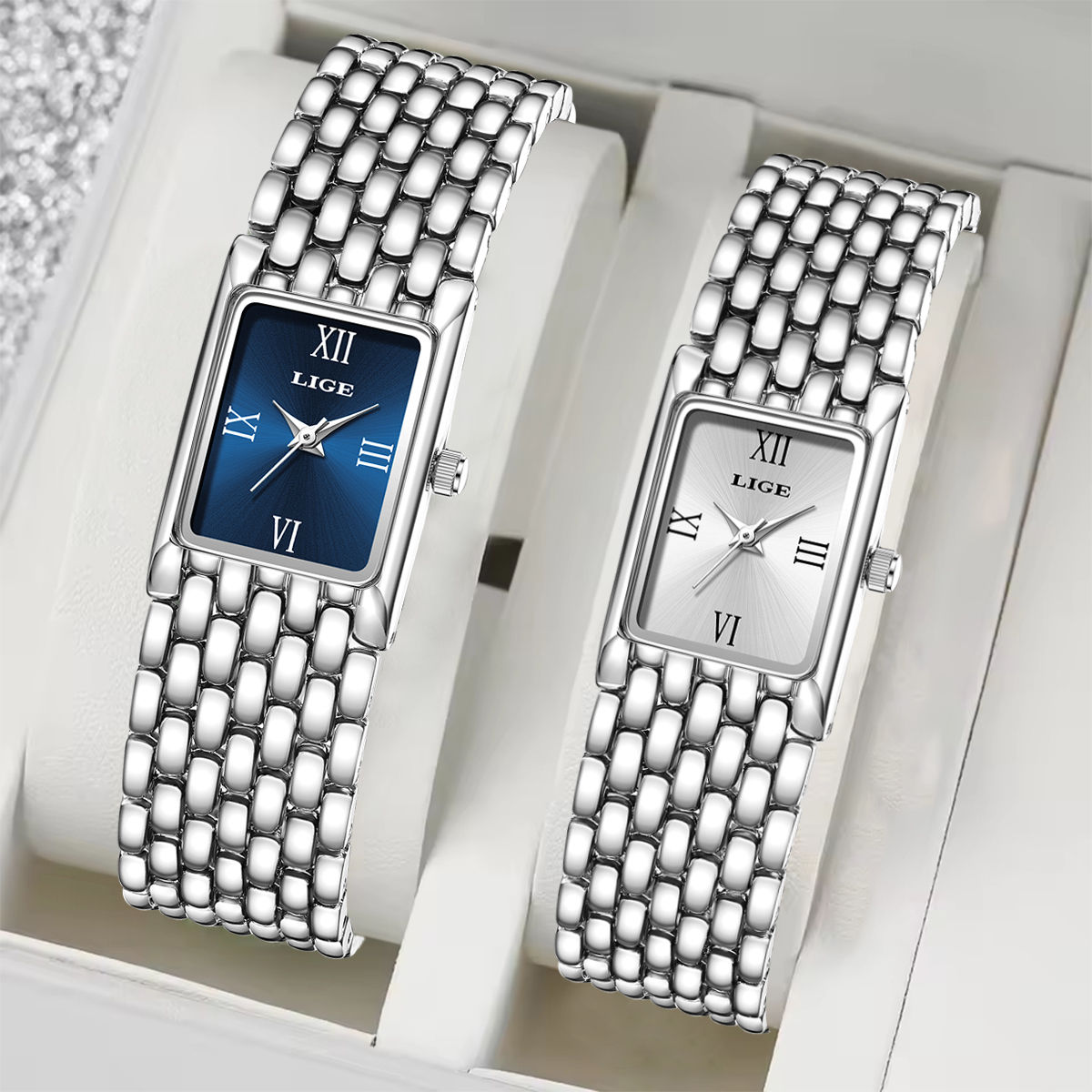 LIGE New Design Ladies Watch Fashion Quartz Wristwatch Silver Simple Square Wome