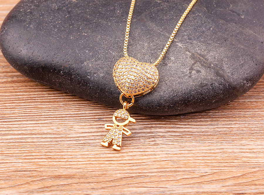 Thumbnail: Nidin New Design 9 Styles Luxury Copper Zircon Boy Girl Heart Pendant Zircon Nec