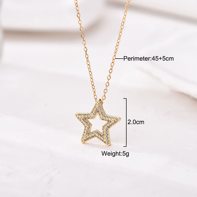 Thumbnail: Trendy Multicolor Star Zincon Pendant Necklace For Women Stainless Steel Chain C
