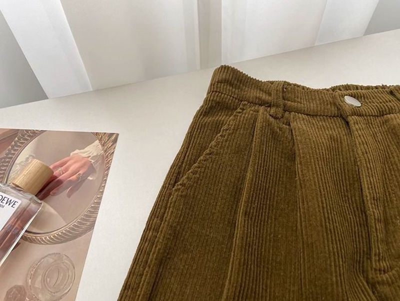Thumbnail: Retro High Waist Corduroy Pants Women Spring Fall Straight Causal Full Length Tr