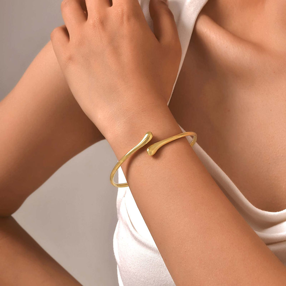 Thumbnail: Stainless Steel Water Drop Open Bangle Bracelet for Women Minimalist Gold Color 