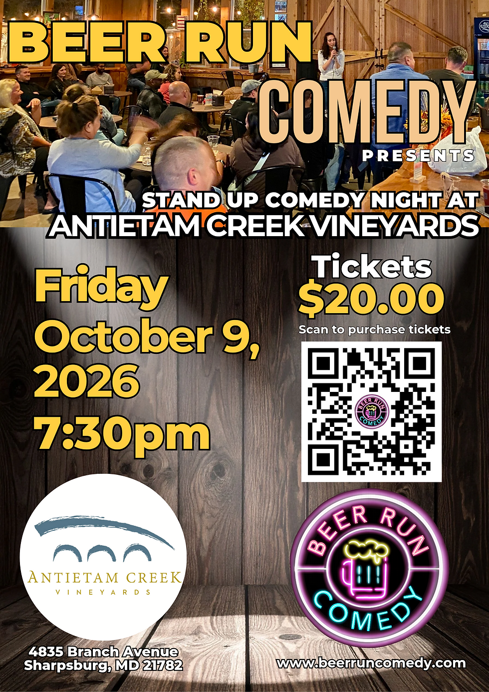 Friday October 9, 2026 @ Antietam Creek Vineyards - Sharpsburg, Maryland