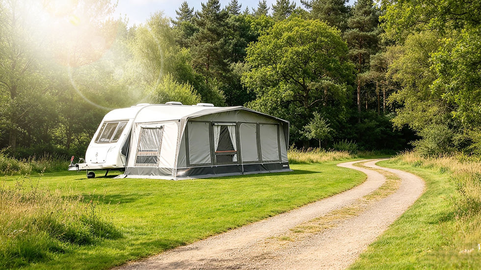 Inaca Stela 250 1000cm grey and silver seasonal caravan awning with lightweight fibre frame and external window blinds