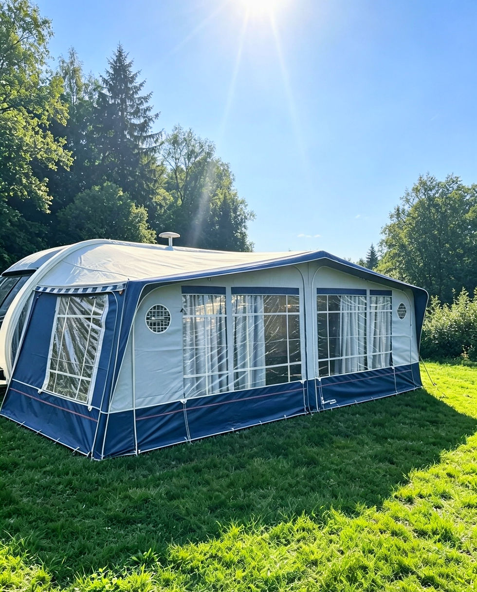 Isabella Capri Lux blue and grey caravan awning Size 14 with CarbonX frame