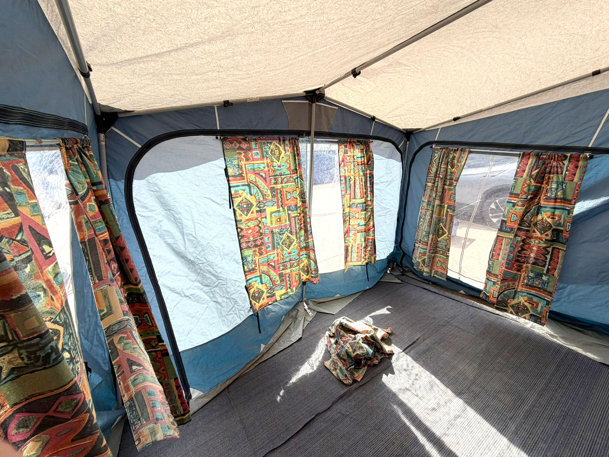 Ventura by Isabella blue grey 330cm caravan porch awning with fibre frame and curtains