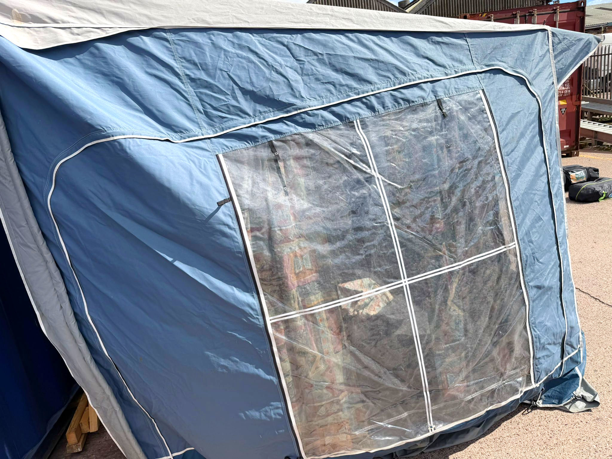 Ventura by Isabella blue grey 330cm caravan porch awning with fibre frame and curtains