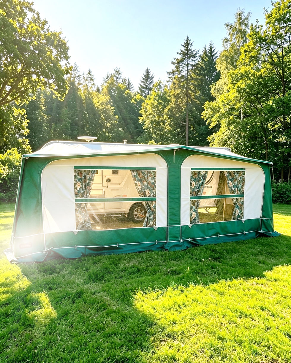 Pyramid Tuscany green and grey caravan awning Size 16 with colour-coded steel frame