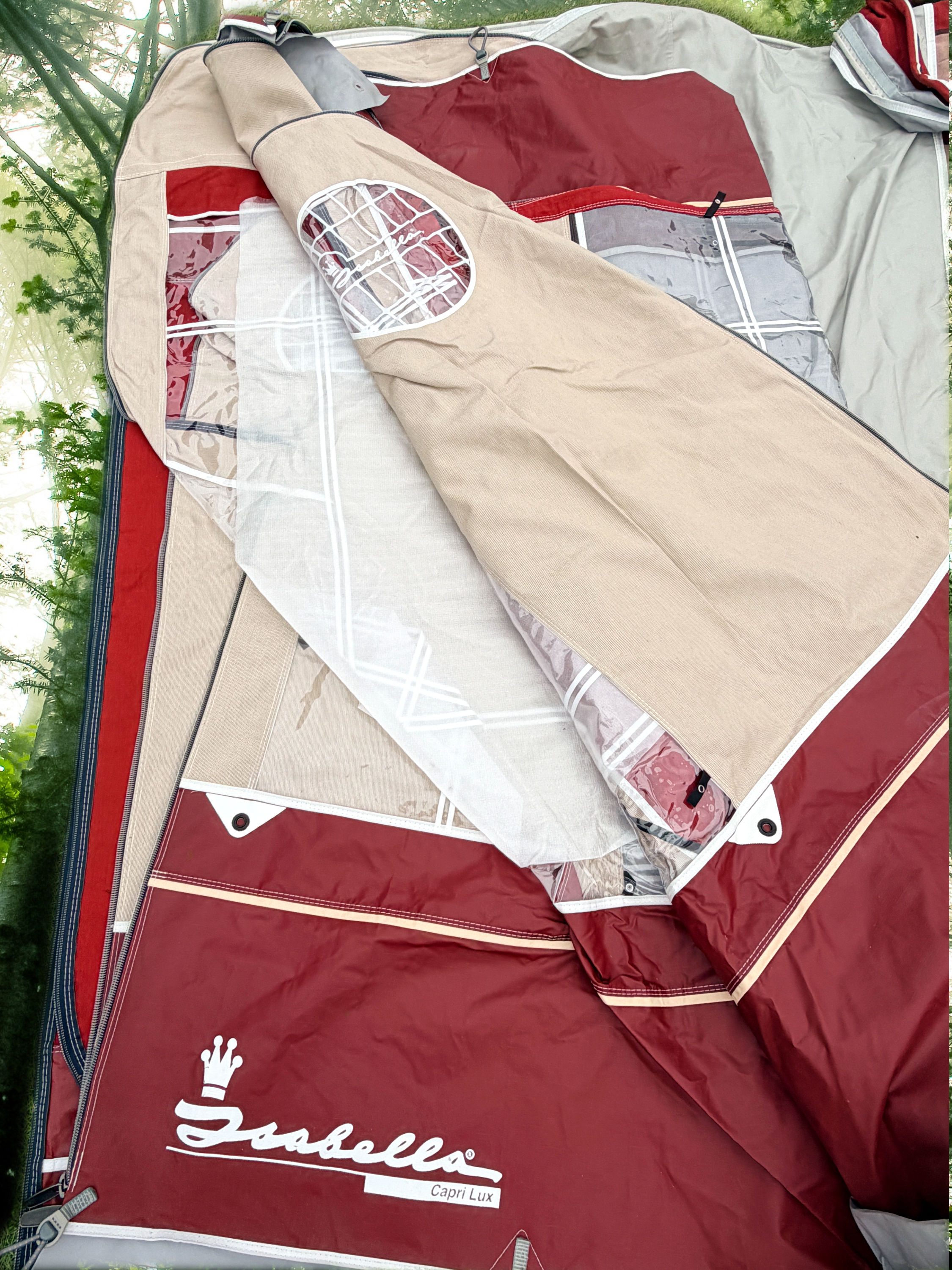 Isabella Capri Lux Burgundy Stone Size 10 caravan awning with CarbonX frame